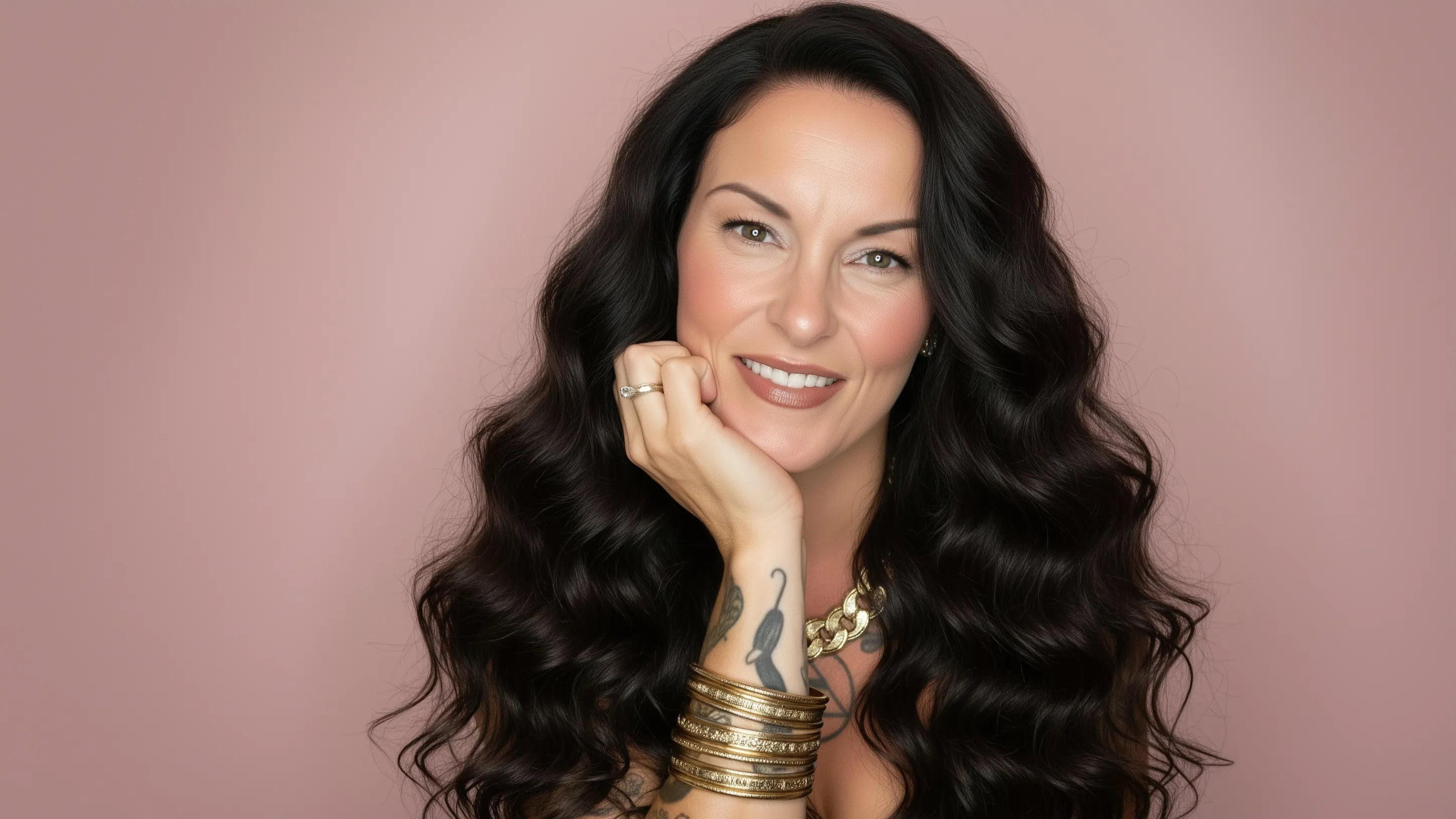 Woman with a body wave hair extension