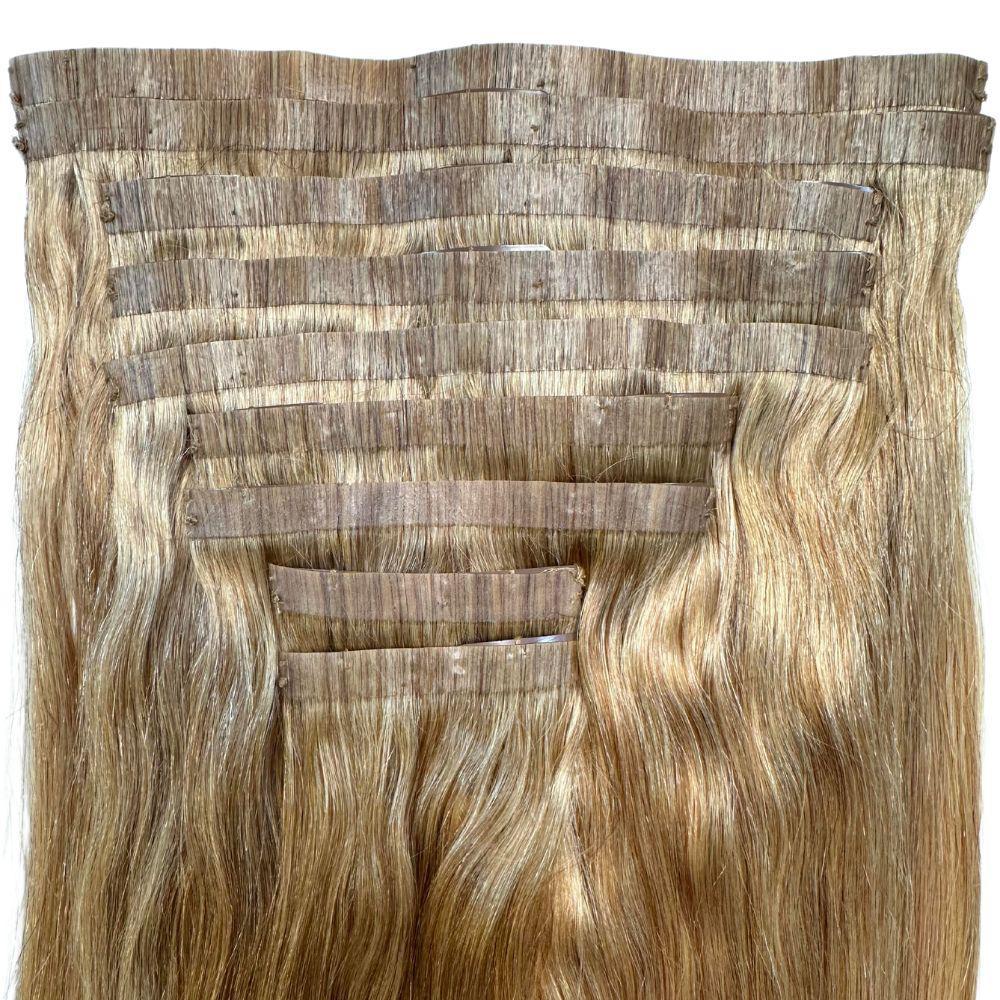 Clip In Hair Extensions - Straight Seamless - Honey Blonde (27) - seamless weft back view close-up