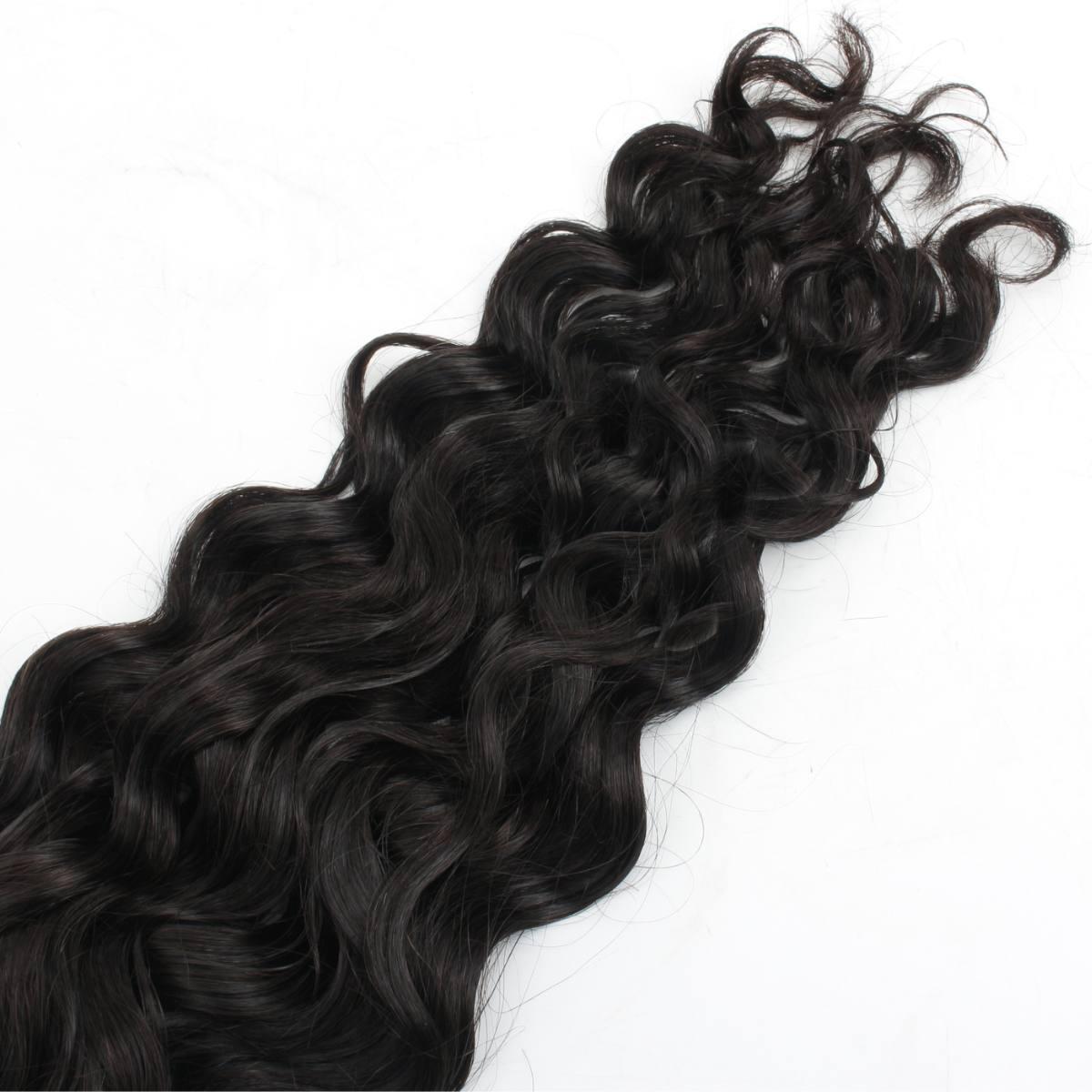 Hair Extensions - Beach Wave Bulk Human Braiding Hair - Natural Black (1B) - bulk hair wave pattern close-up