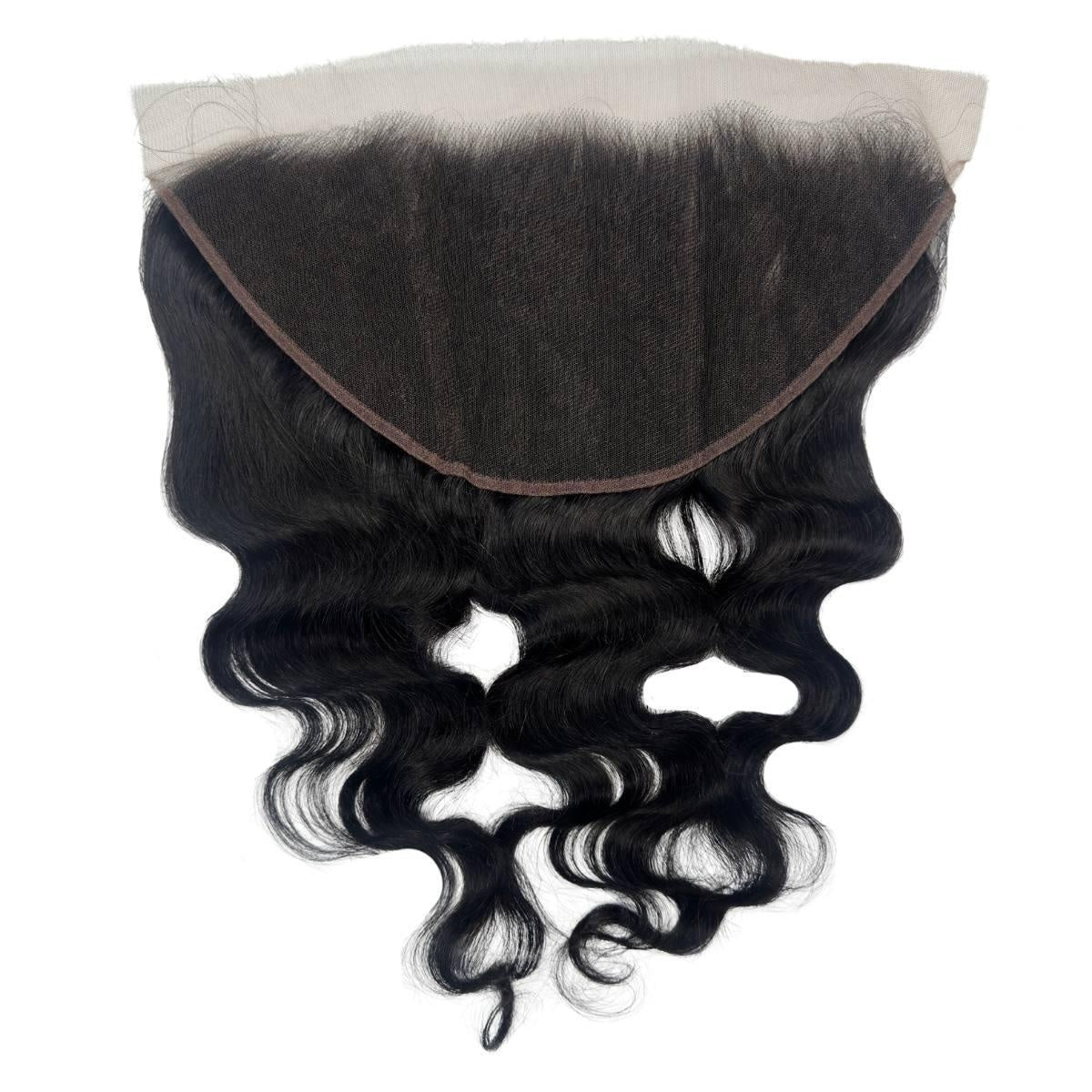 Jet Black Body Wave 13x6 HD Lace Frontal - lace base folded back, underside view