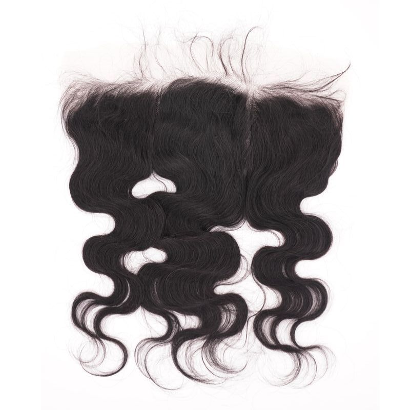 Hair Extensions - Brazilian Body Wave 13x4 HD Lace Frontal - Natural Black (1B) - frontal piece laid flat