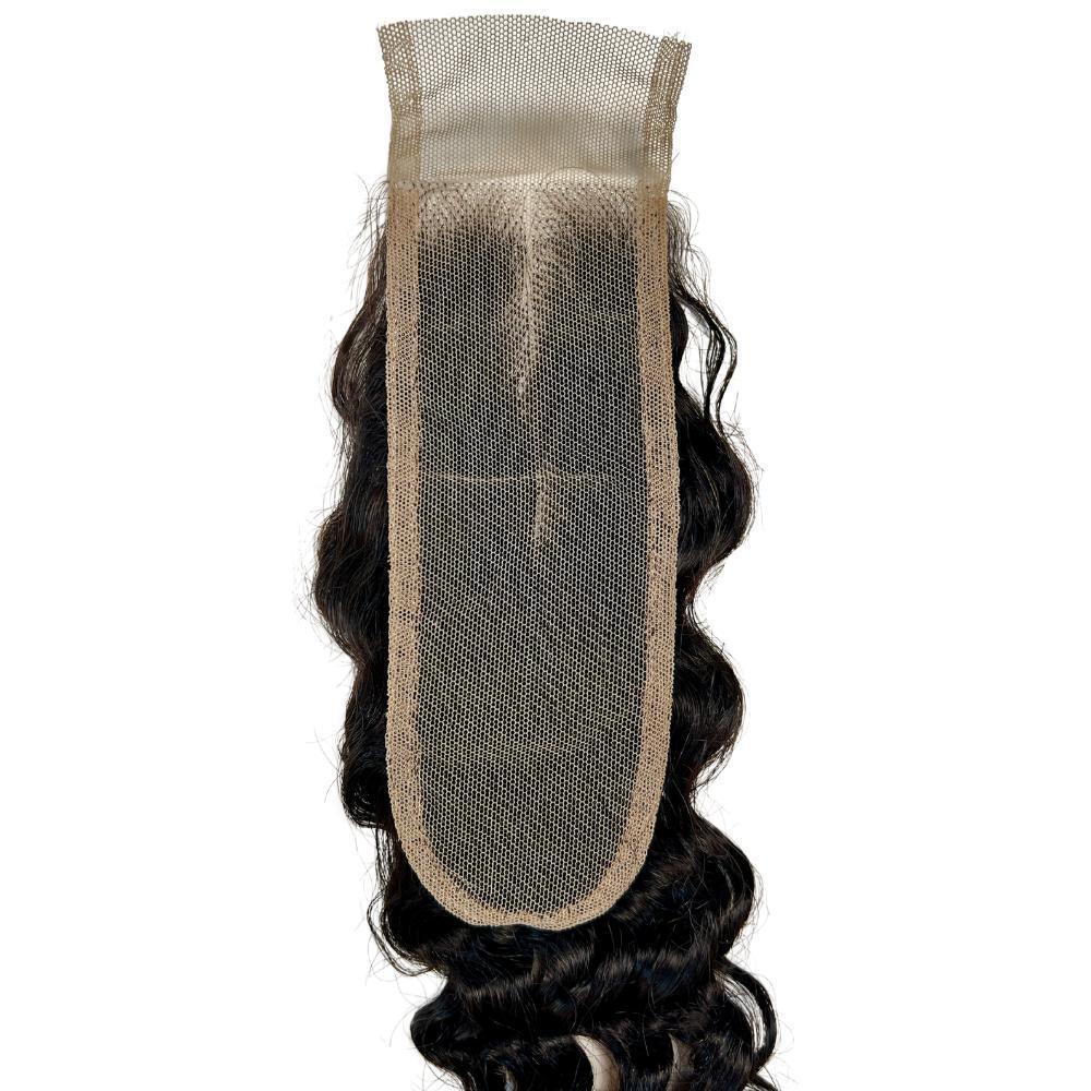 Hair Extensions - Brazilian Deep Wave 2x6 Transparent Closure - Natural Black (1B) - closure piece lace base top view