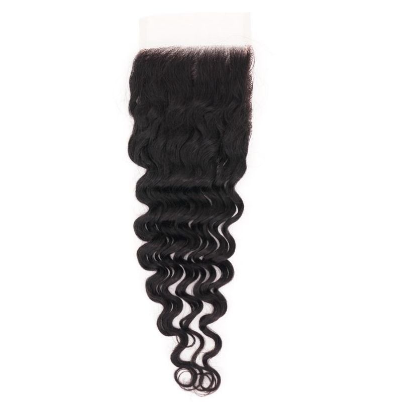 Hair Extensions - Brazilian Deep Wave 4x4 HD Closure - Natural Black (1B) - closure piece top view