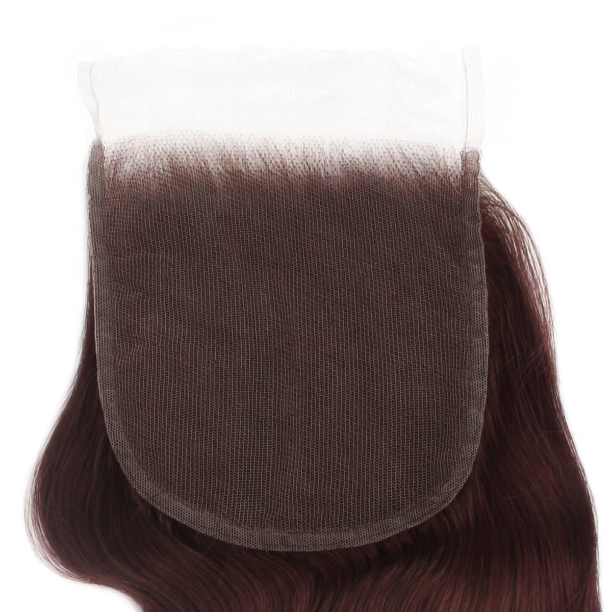 Hair Extensions - Body Wave 5x5 HD Closure Brazilian - Burgundy (99J) - closure lace base close-up top view