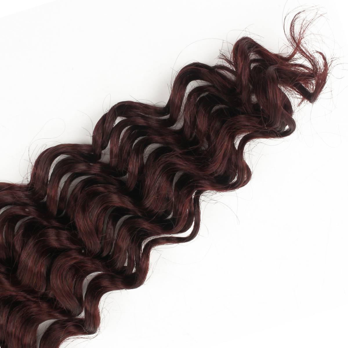 Hair Extensions - Deep Wave Bulk Human Braiding Hair - Burgundy (99J) - wave pattern and ends detail close-up
