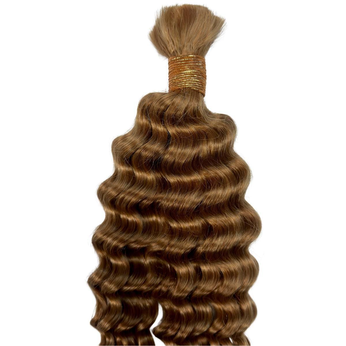 Hair Extensions - Deep Wave Bulk Human Braiding Hair - Honey Blonde (27) - bundle top and wave pattern close-up