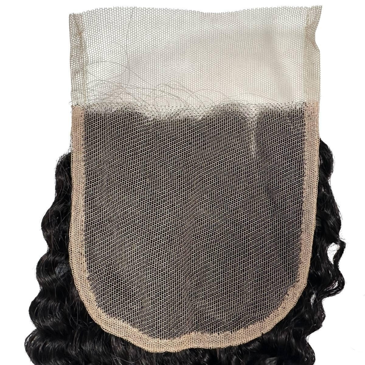 Jerry Curl 4x4 Transparent Lace Closure - transparent lace base close-up