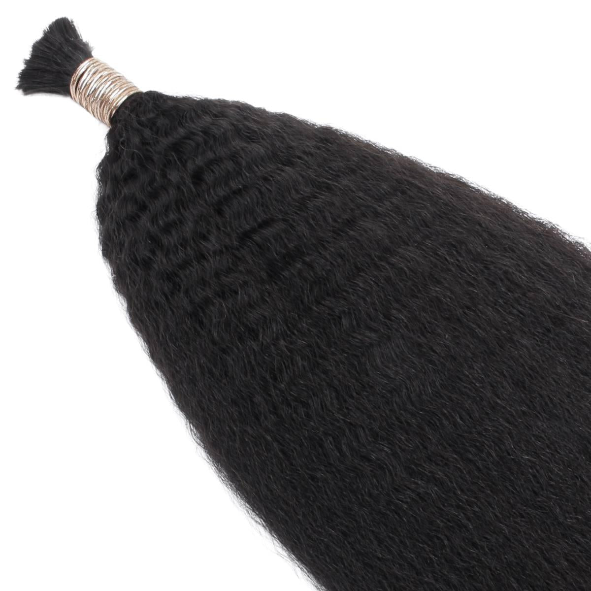 Hair Extensions - Kinky Straight Bulk Human Braiding Hair - Natural Black (1B) - texture and bound top detail close-up