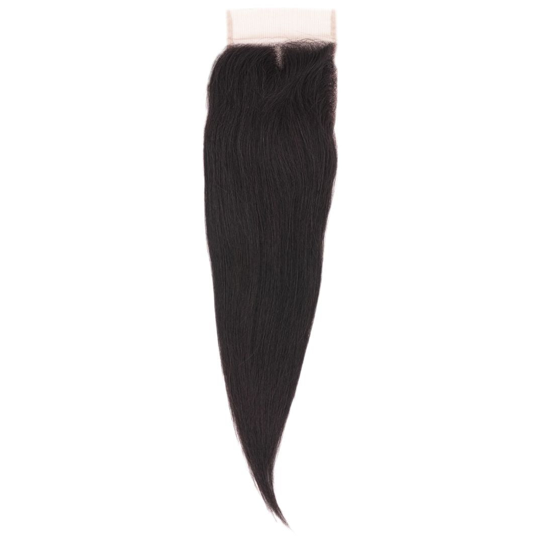 Hair Extensions - Malaysian Silky Straight 4x4 Transparent Closure - Natural Black (1B) - closure top view