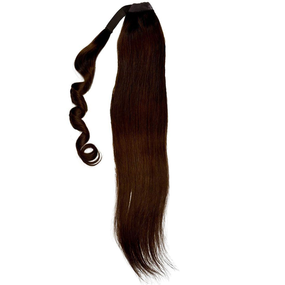 Hair Extensions - Ponytail - Dark Brown (4) - full ponytail length with wrap band