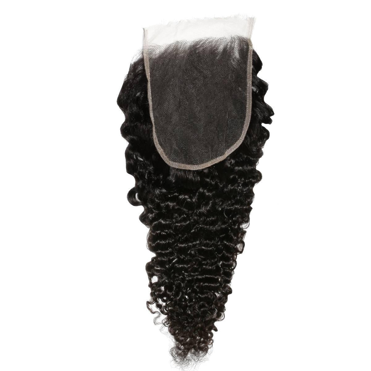 Raw Burmese Curly 5x5 HD Lace Closure - lace base flipped up, knots visible