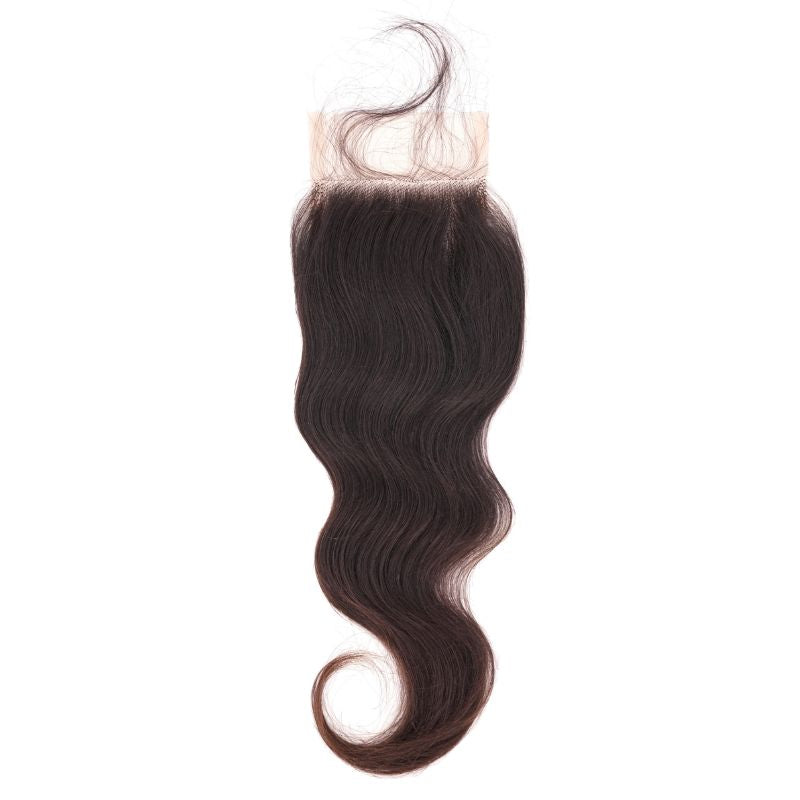 Hair Extensions - Raw Indian Wavy 5x5 Transparent Closure - Natural Black (1B) - closure piece top view