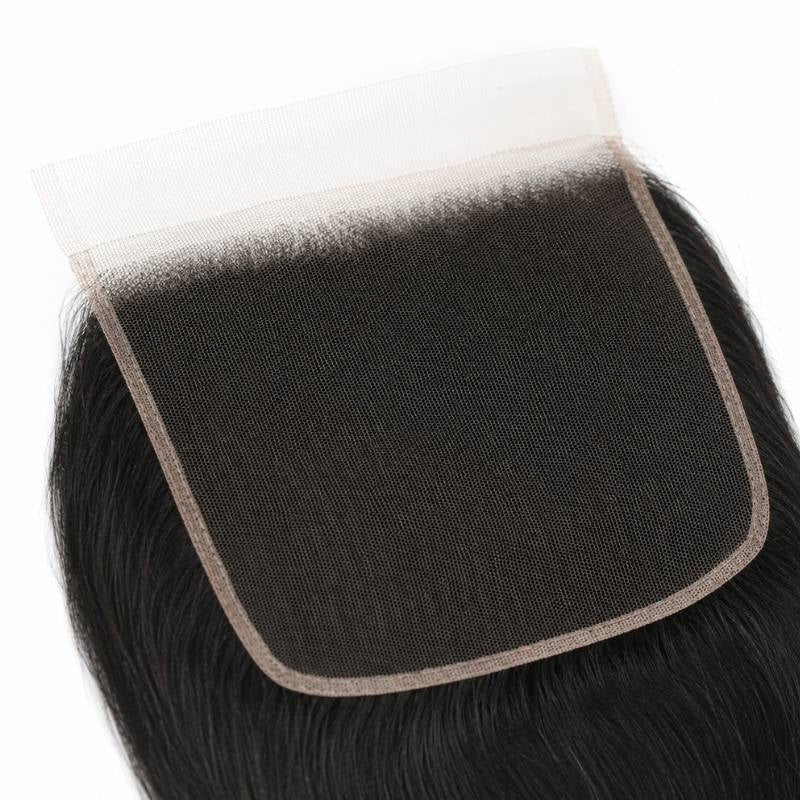 Detail of the wide lace base and stitched border on natural black straight lace closure hair extensions