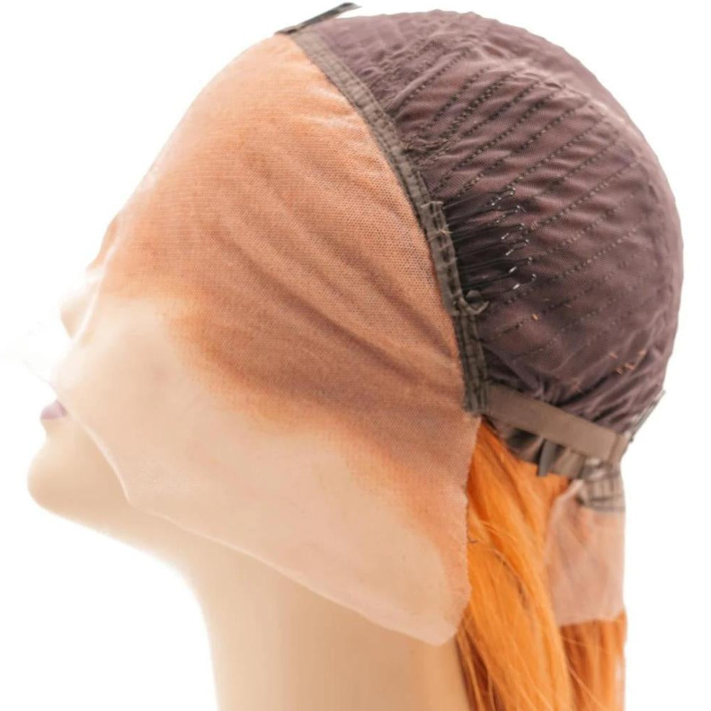 Cinnamon Orange Ginger 13x4 Transparent Lace Front Bob Wig - side view of cap construction