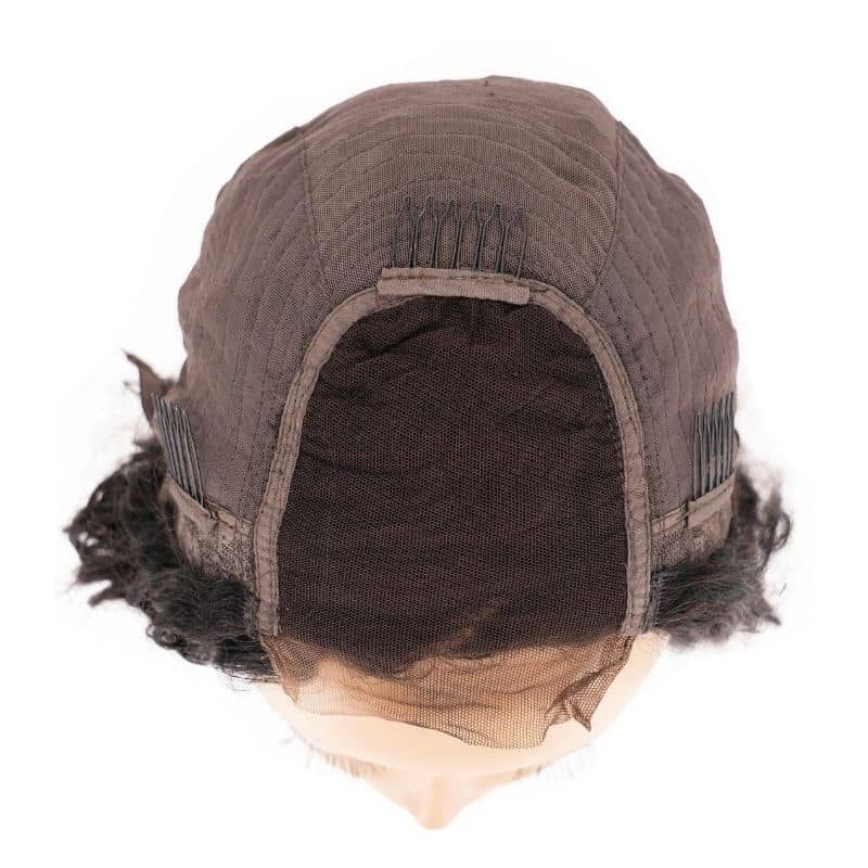 Human Hair Wig - Beach Wave 4x4 Transparent Lace Closure Wig - Natural Black (1B) - inside cap lace closure