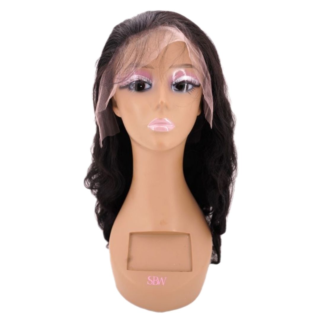 Human Hair Wig - Body Wave 13x4 HD Lace Front Wig - Natural Black (1B) - front on mannequin lace visible