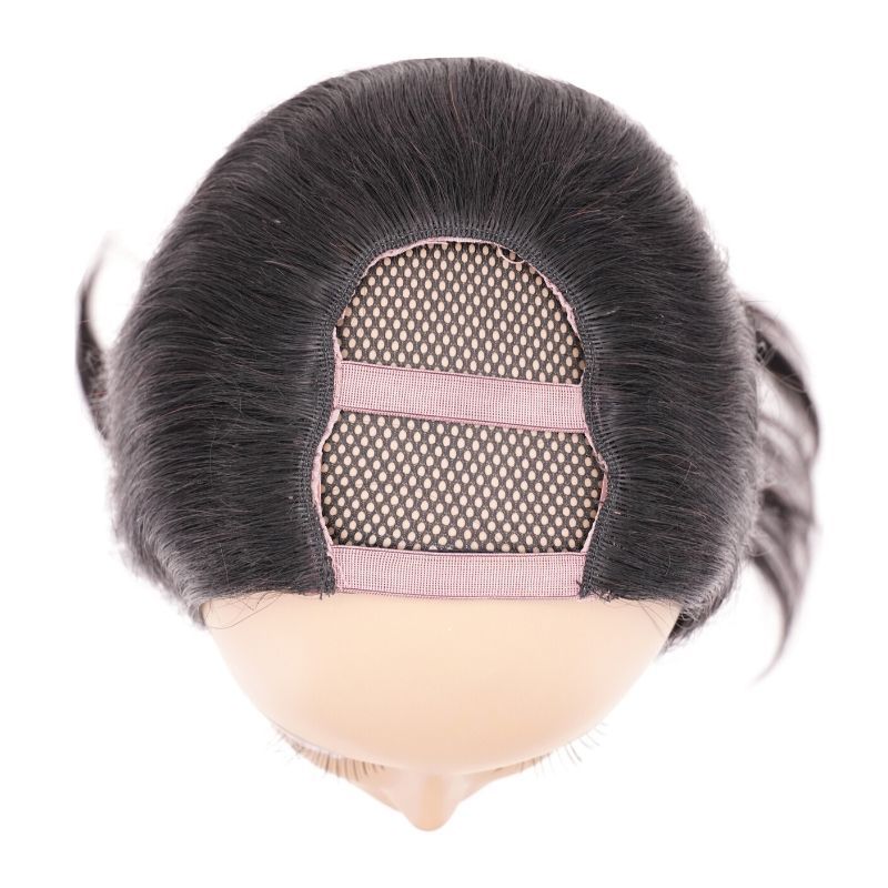 Human Hair Wig - Brazilian Straight U-Part Wig - Natural Black (1B) - top view showing u-part opening for blending
