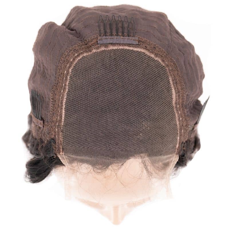 Human Hair Wig - Deep Wave 4x4 Transparent Lace Closure Wig - Natural Black (1B) - top view showing 4x4 closure area
