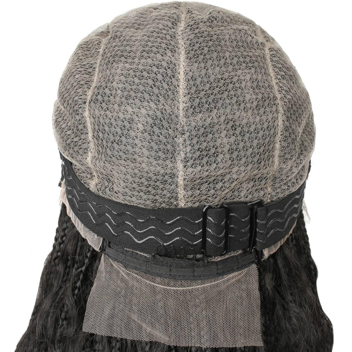 Human Hair Blended Boho Braid Full Lace Wig - back cap, adjustable strap close-up