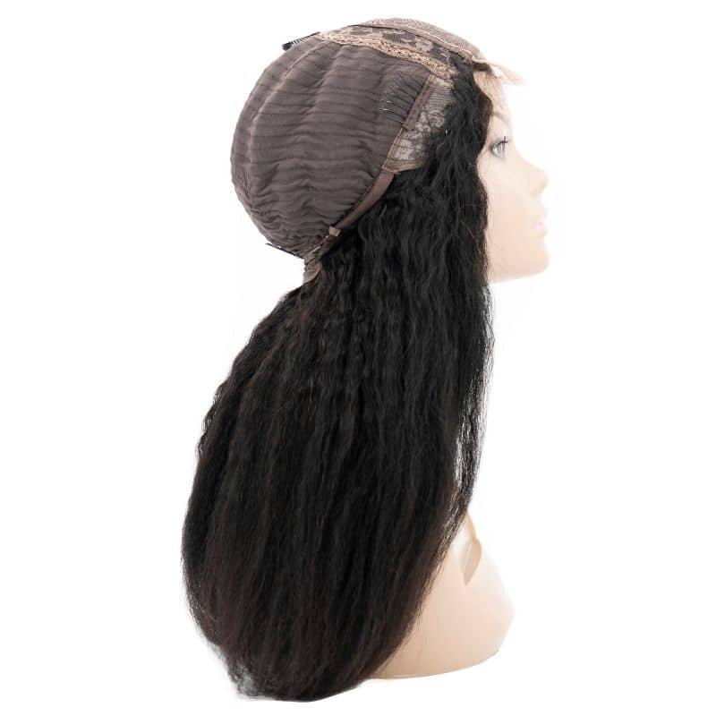 Human Hair Wig - Kinky Straight 4x4 Transparent Lace Closure Wig - Natural Black (1B) - side profile showing cap