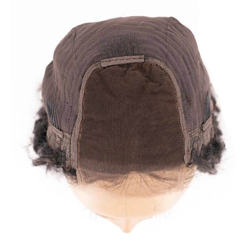 Human Hair Wig - Messy Curl 4x4 Transparent Lace Closure Wig - Natural Black (1B) - 4x4 closure top view detail