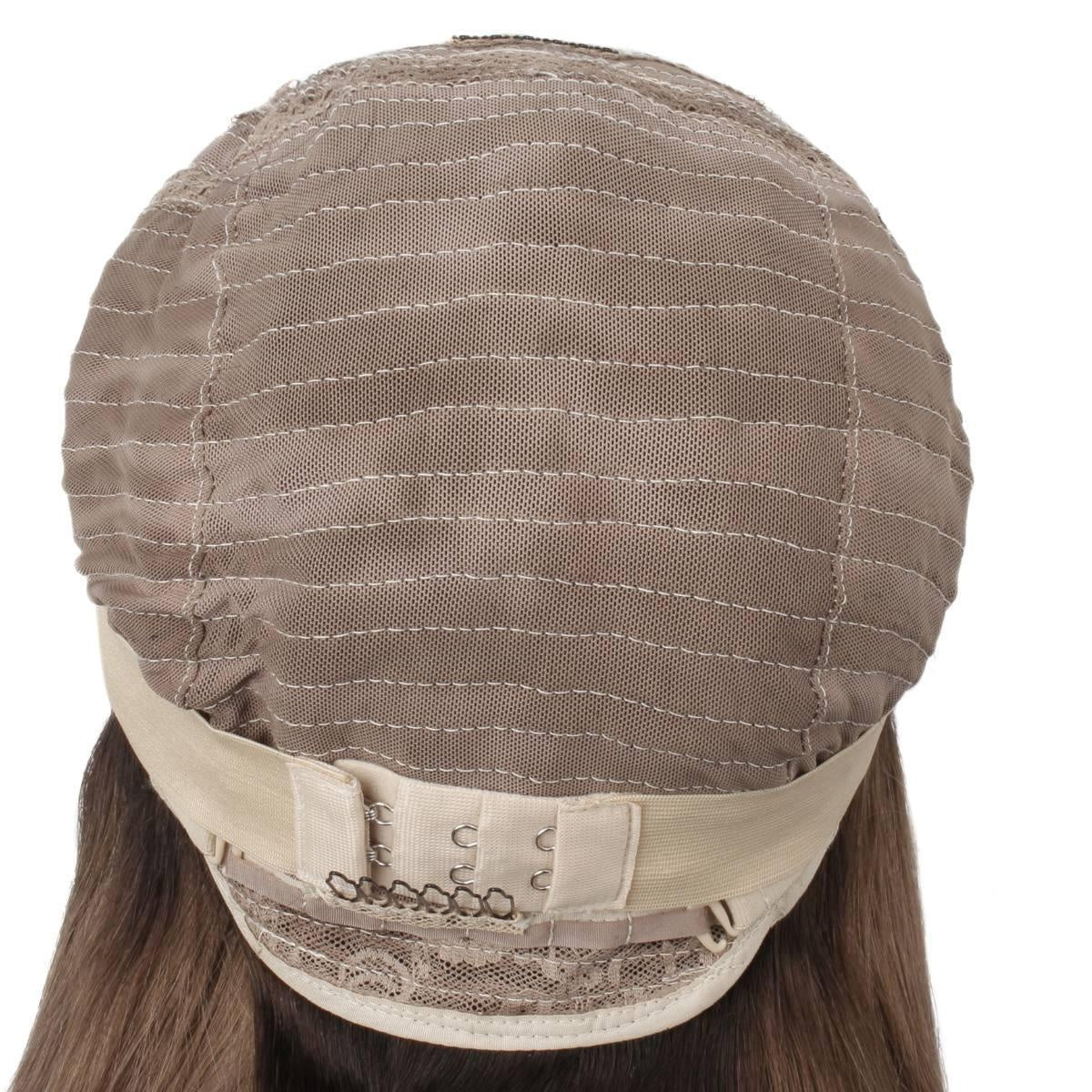Raw Body Wave Glueless 5x5 HD Lace Closure Wig - Dark Brown / Chocolate Brown / Platinum Blonde Ombre (2/4/60) - cap interior back with adjustable hook straps