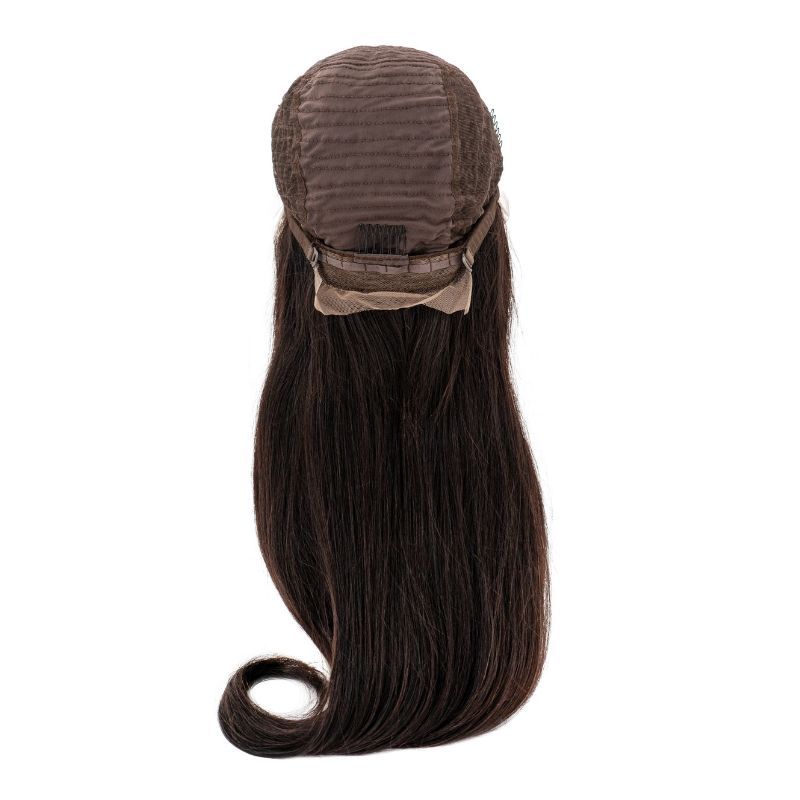 Human Hair Wig - Straight 13x4 Transparent Lace Front Wig - Natural Black (1B) - back cap with adjustable straps