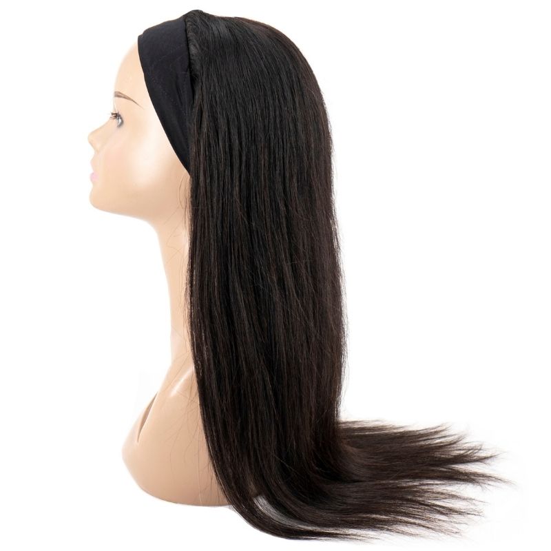 Human Hair Wig - Straight Headband Wig - Natural Black (1B) - side profile on mannequin