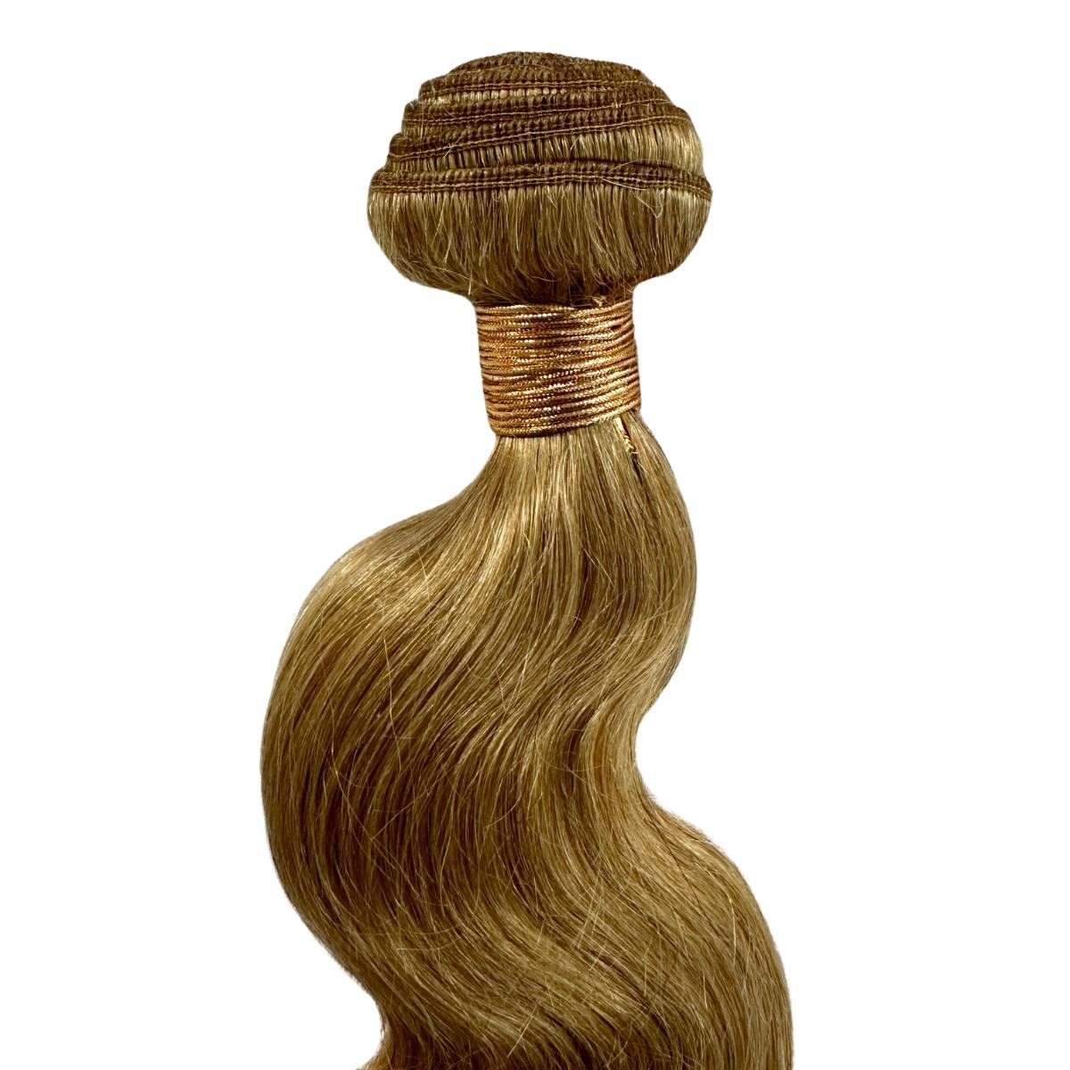Sew In Hair Extensions - Body Wave 3 Bundle Deal - Honey Blonde (27) - single bundle with rolled weft close-up