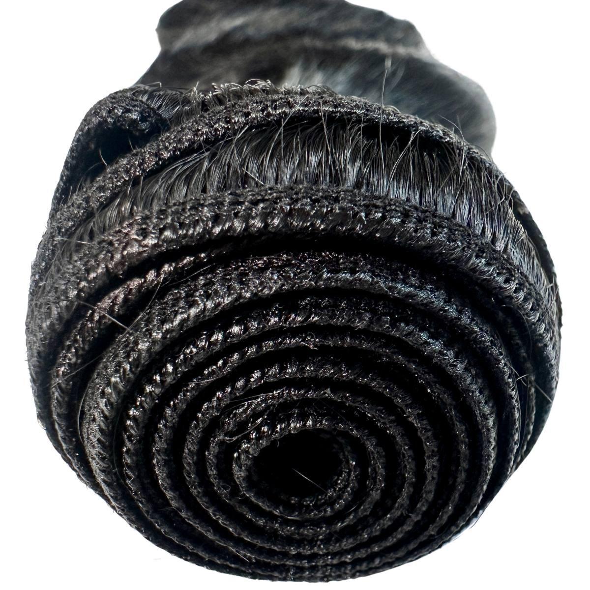 Sew In Hair Extensions - Body Wave 3 Bundle Deal - Jet Black (1) - rolled weft detail close-up