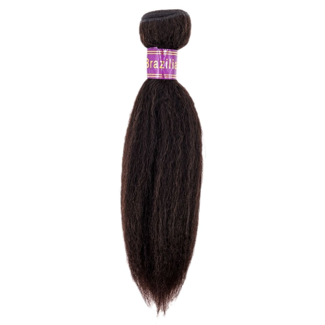 Sew In Hair Extensions - Brazilian Kinky Straight - Natural Black (1B) - single bundle full length showing texture