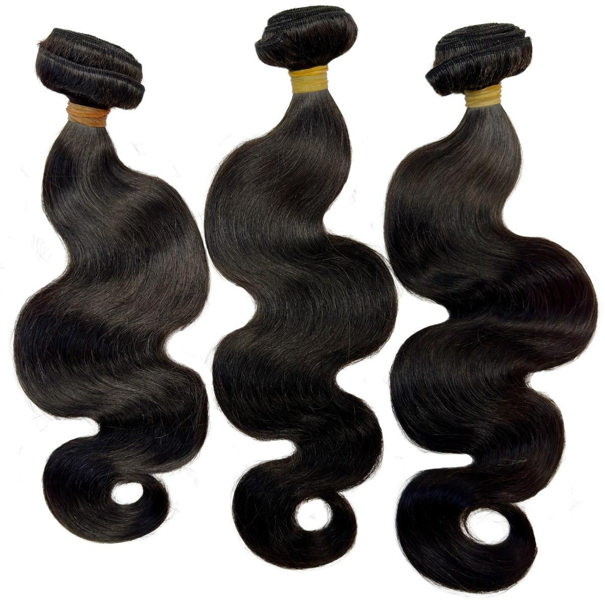 Raw Body Wave Human Hair Bundle Deal - three bundles on white background