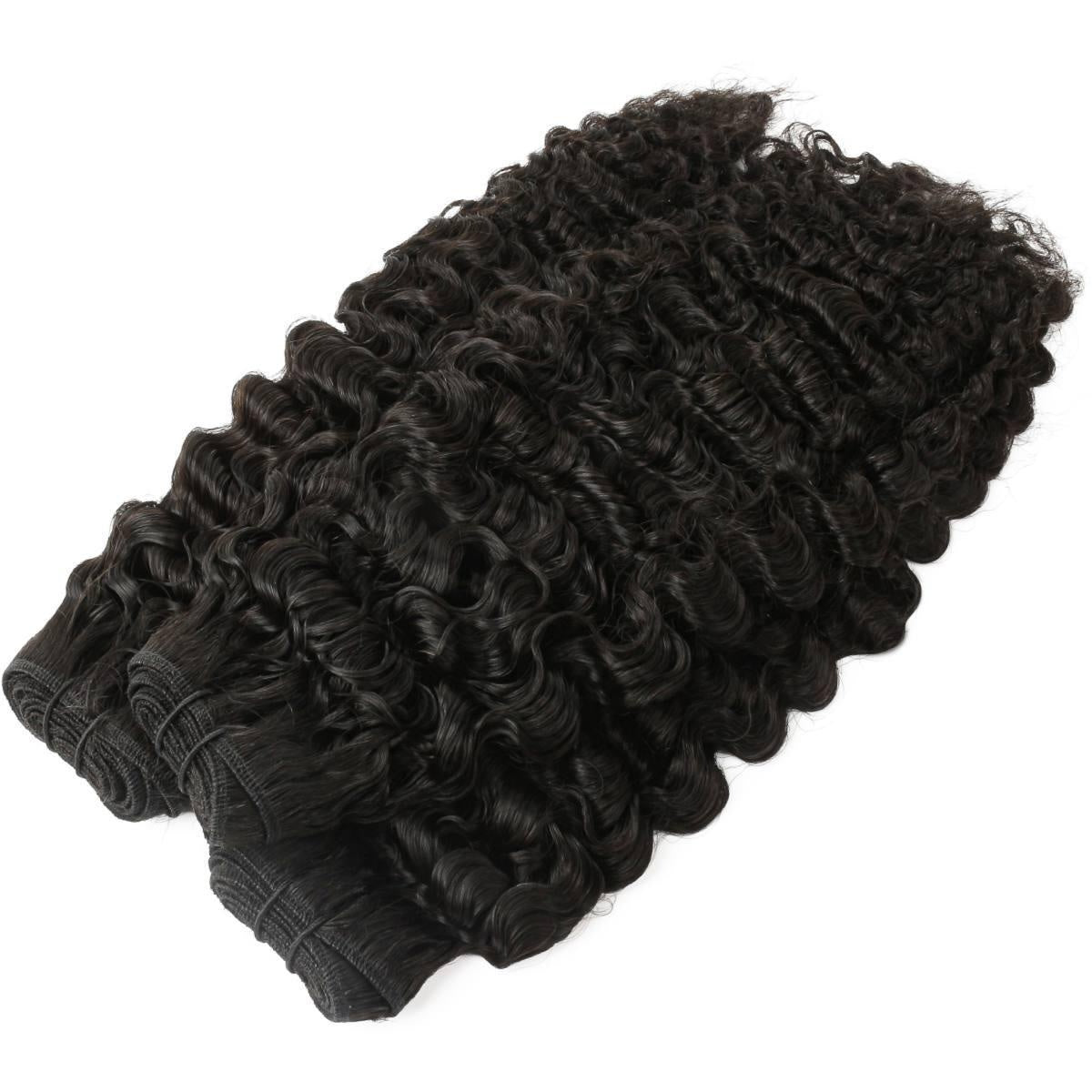 Raw Burmese Curly Human Hair Bundle Deal - bundles stacked at angle