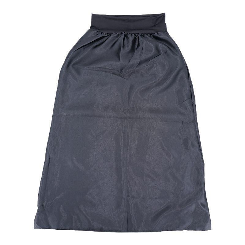 Black Long Silk Bonnet - flat lay, elastic band visible