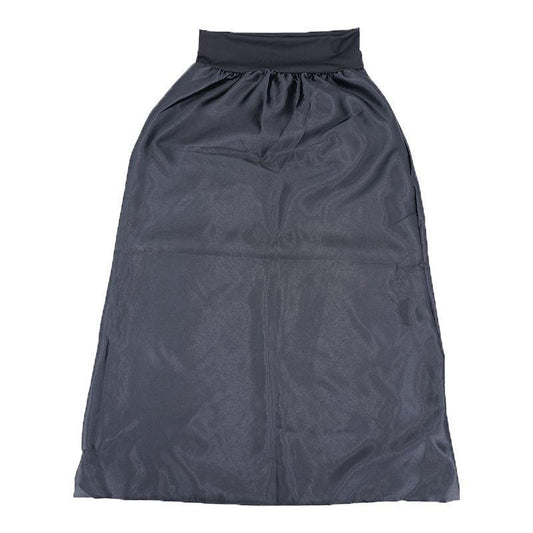 Black Long Silk Bonnet - flat lay, elastic band visible