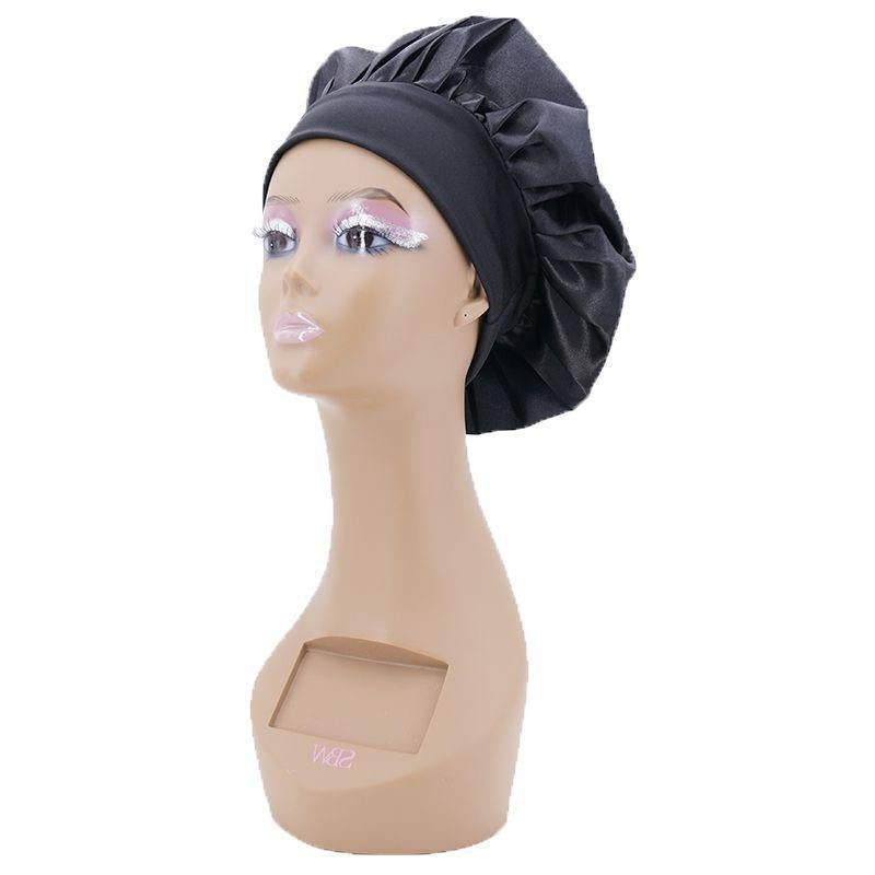 Black Silk Bonnet - side view on mannequin head