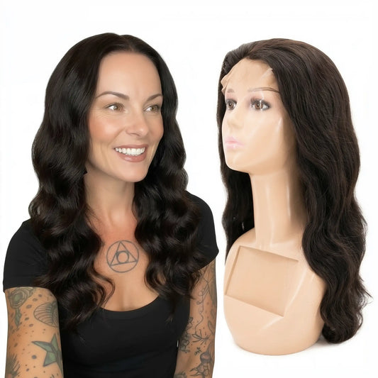 Human Hair Wig - Body Wave 4x4 Transparent Lace Closure Wig - Natural Black (1B)