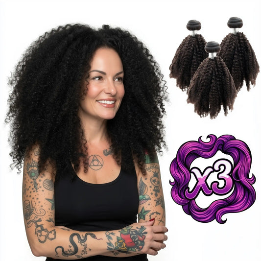 Sew In Hair Extensions - Brazilian Afro Kinky Curly 3 Bundle Deal - Natural Black (1B)
