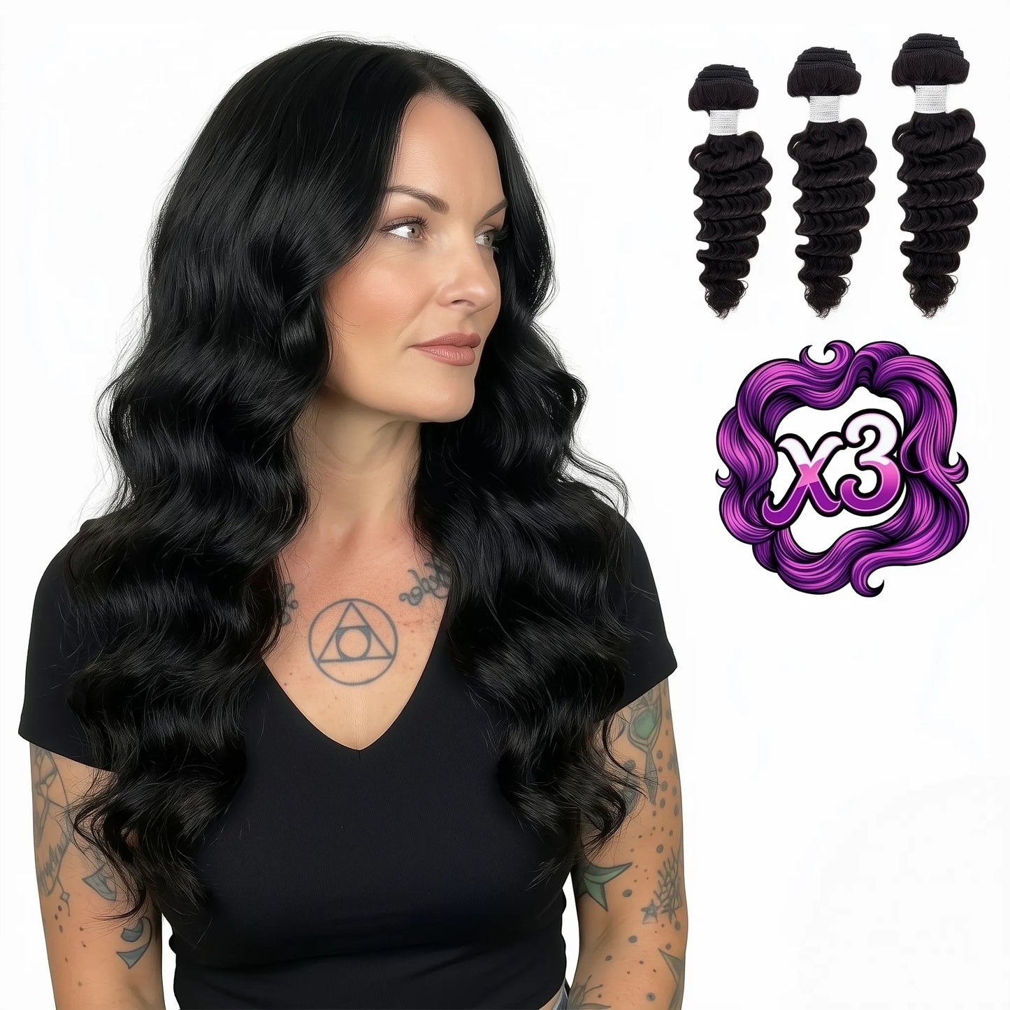 Sew In Hair Extensions - Brazilian Deep Wave 3 Bundle Deal - Natural Black (1B)