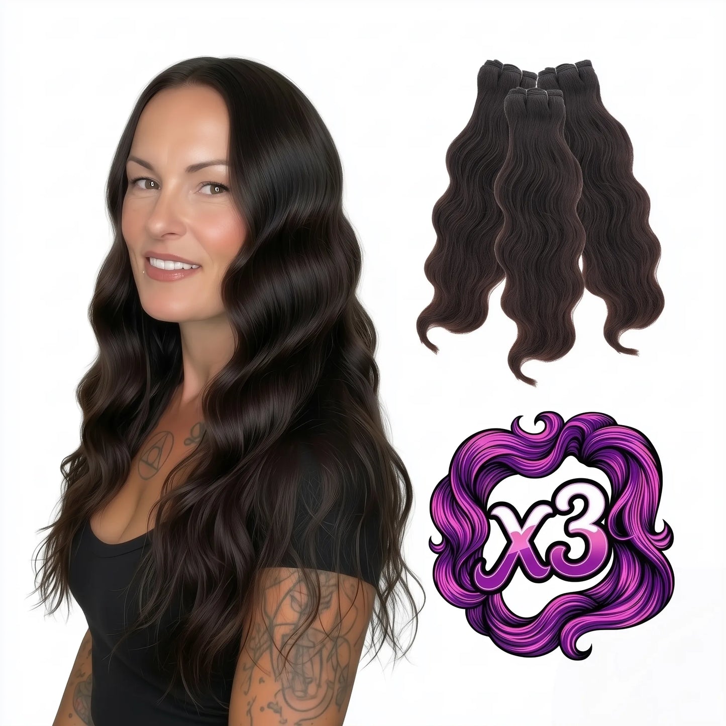 Sew In Hair Extensions - Raw Indian Curly 3 Bundle Deal - Natural Black (1B)