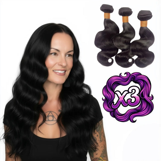 Sew In Hair Extensions - Body Wave 3 Bundle Deal - Jet Black (1)