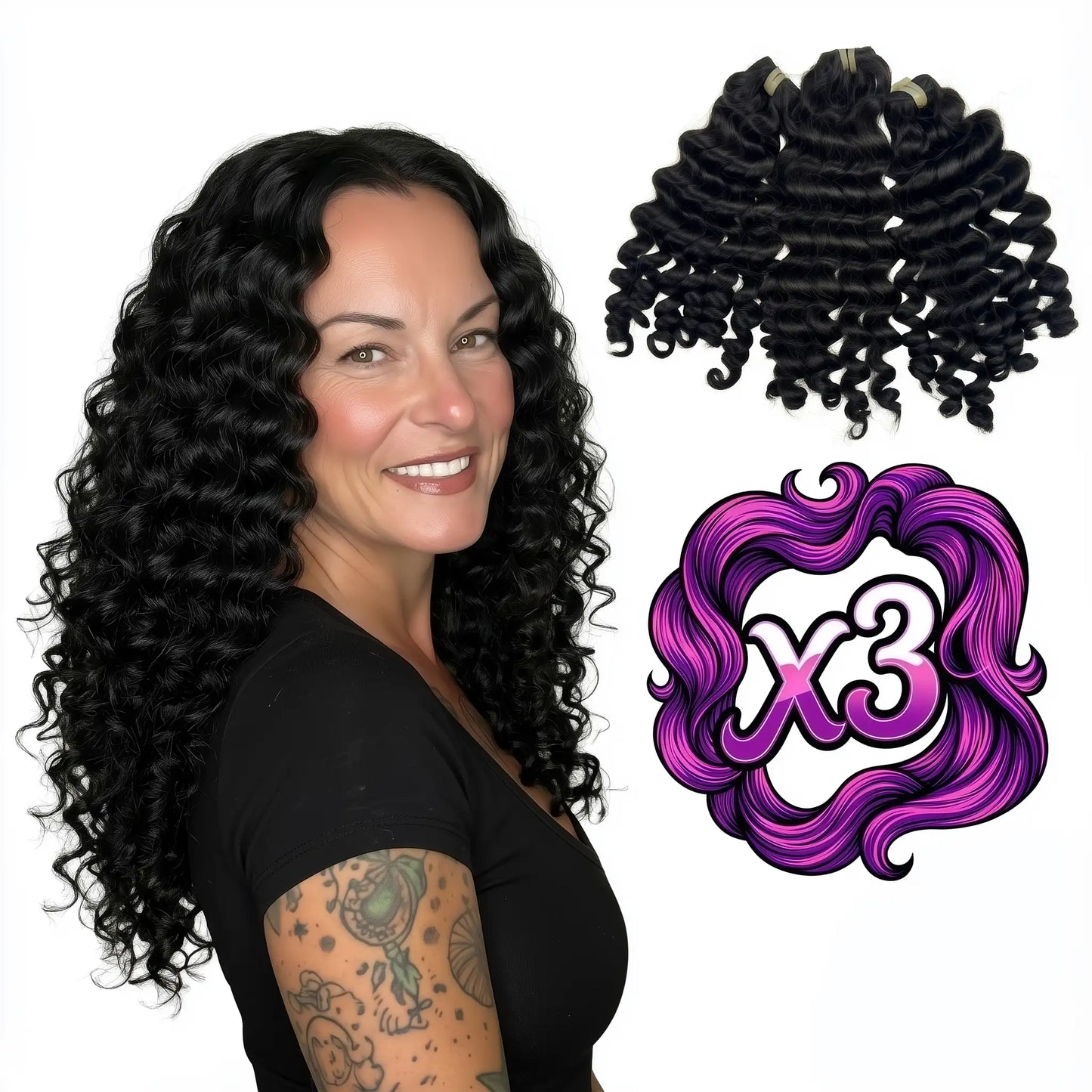 Sew In Hair Extensions - Vietnamese Ripple Curly 3 Bundle Deal - Natural Black (1B)