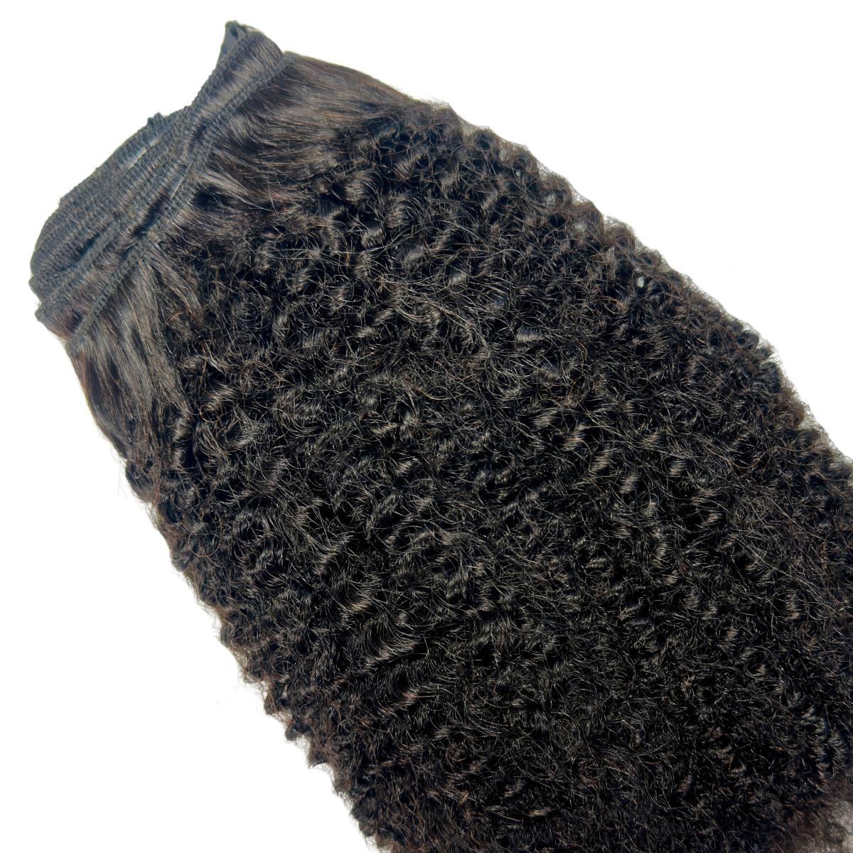 Clip In Hair Extensions - Afro Kinky Curly - Natural Black (1B) - single weft with clip close-up