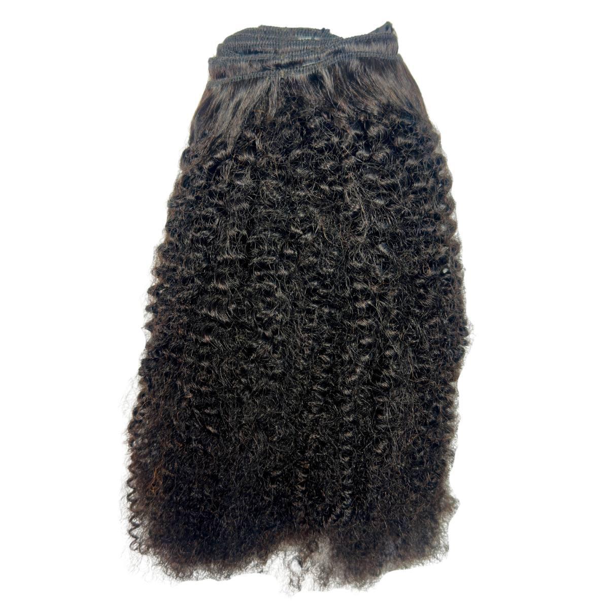 Clip In Hair Extensions - Afro Kinky Curly - Natural Black (1B) - full weft length display