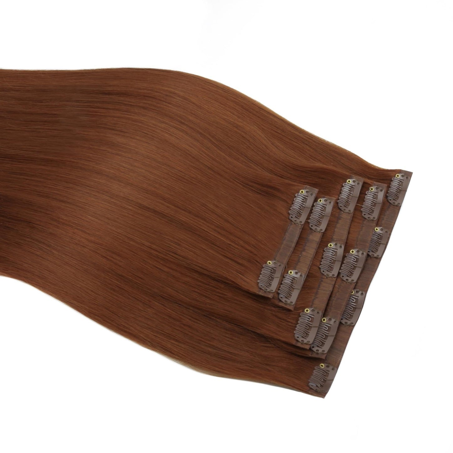 Copper Invisible Clip-ins - wefts fanned showing clips