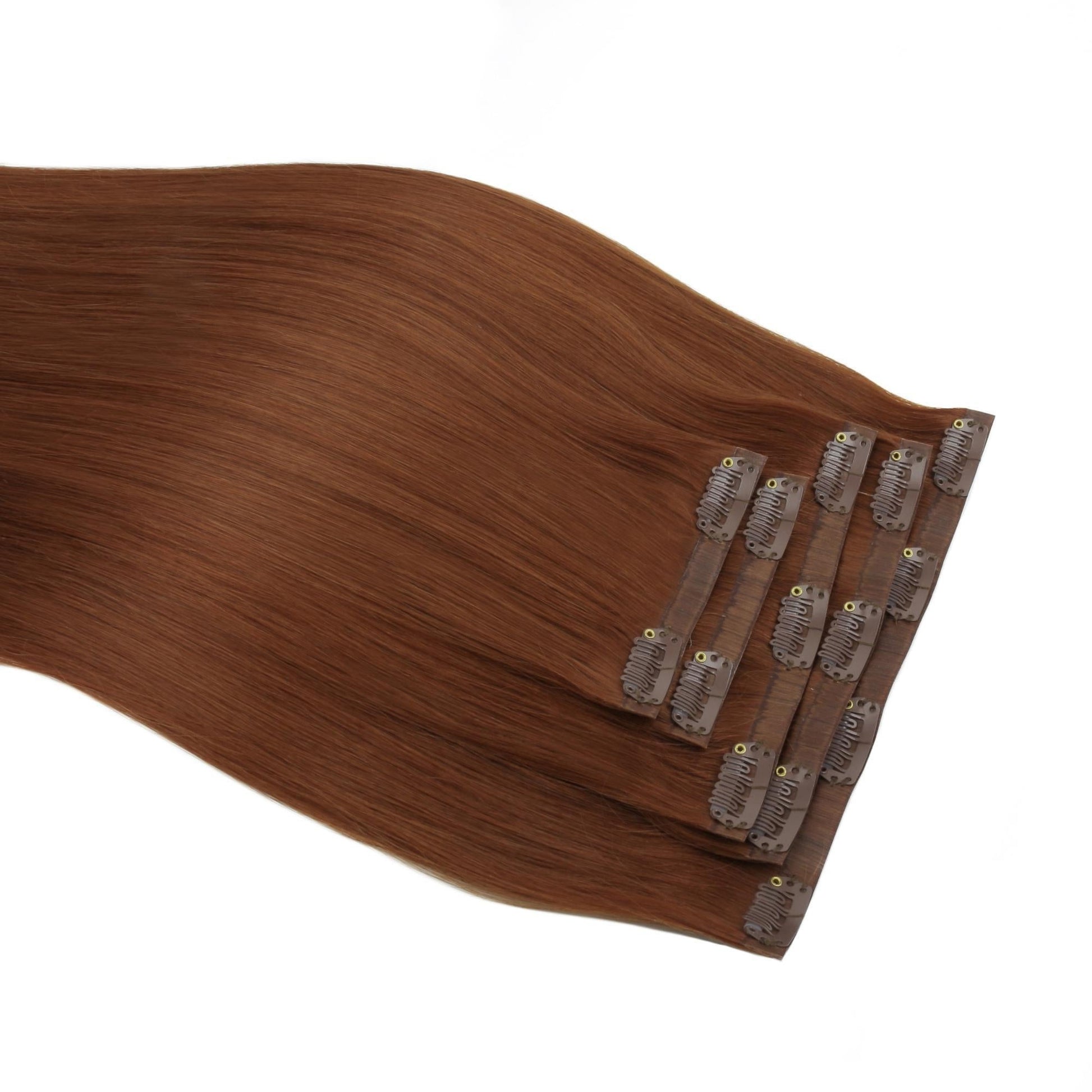Copper Invisible Clip-ins - wefts fanned showing clips