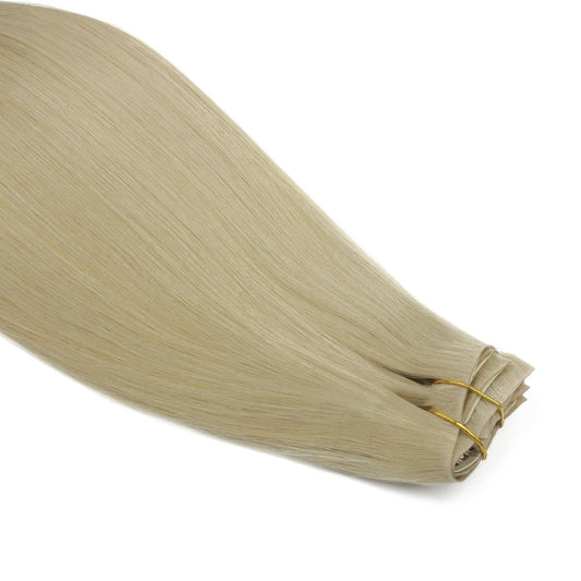 Warm Honey Blonde  Invisible Clip-ins - wefts bundled, angled close-up