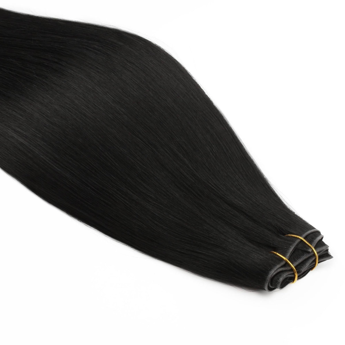 Jet Black Invisible Clip-ins - angled close-up of weft and ties