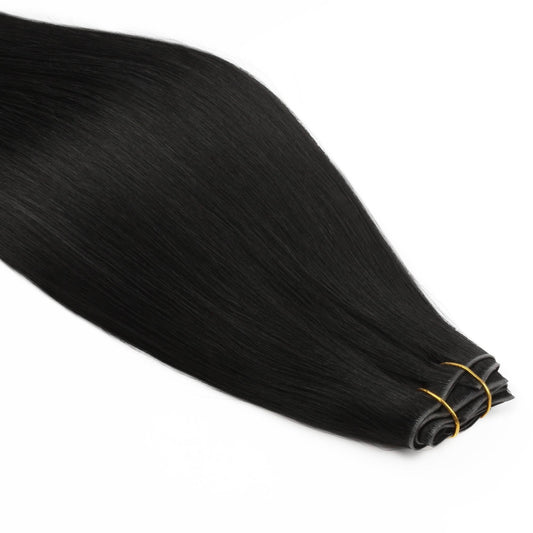 Jet Black Invisible Clip-ins - angled close-up of weft and ties