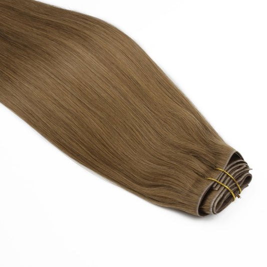 Medium Chestnut Brown Invisible Clip-ins - bundled weft tied, full length